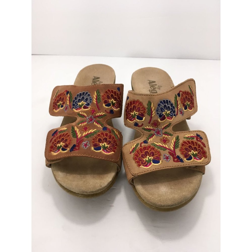 Alegria Tan Leather Cognac Needles and Pins Linn 37 Floral Embroirded Casual Occ